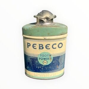 Vtg Pebeco 10¢ Tooth Powder 1 1/4oz Half Full For Decor Push Lid Lehn & Fink Ant